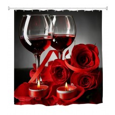 Goodbath Red Rose Wine Glass Cups Polyester Shower Curtain Red Black, 72 Inch by 72 Inch